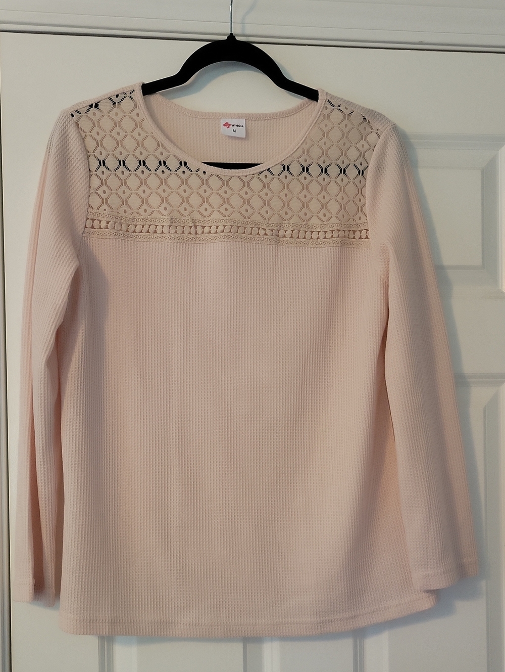 Women's Long Sleeve Lace Yoke Tee in Cream